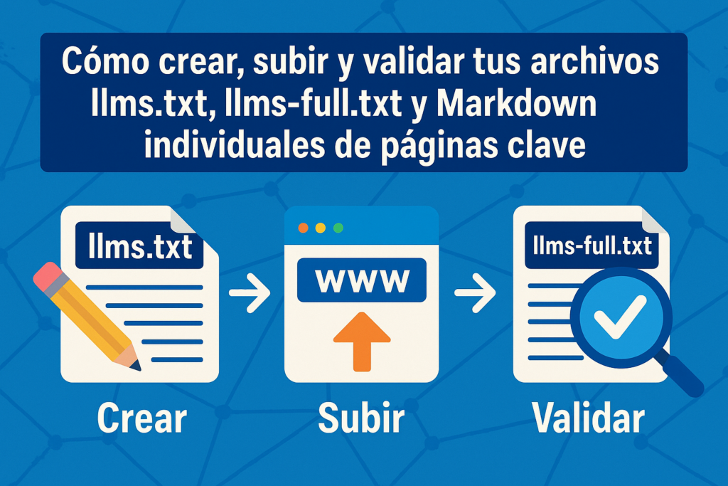 Cómo crear, subir y validar los archivos LLMs.txt, LLMs-full.txt y Markdown de Páginas Clave Cómo crear, subir y validar los archivos LLMs.txt, LLMs-full.txt y Markdown de Páginas Clave